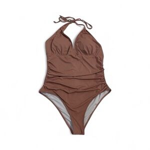 Cupshe Brown Ruched Halter One Piece Swimsuit